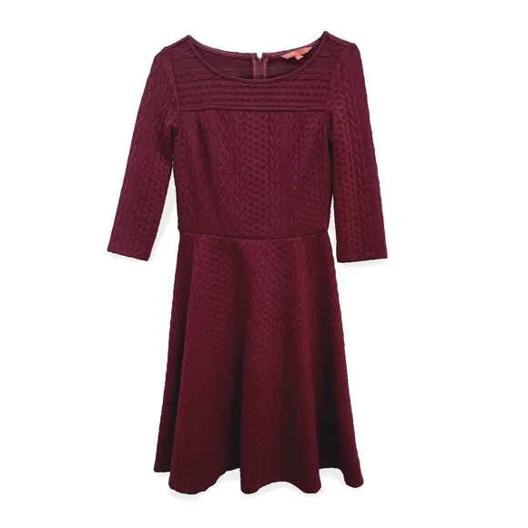 Modcloth Maroon Cable Knit Dress Size Small, 3/4 sleeve - Picture 2 of 13